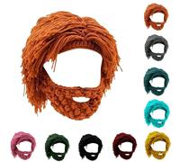 Bonnet en maille acrylique style punk, avec perruque à cheveux lisses et barbe tricotée, idéal pour les soirées cosplay.