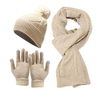 Bonnet en maille avec gants tricotés chauds pour homme et adulte - Bonnet de ski coupe-vent - Casquettes de baseball marron clair, beige, Taille unique
