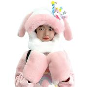 Bonnet en mouvement avec oreilles de lapin, bonnet d'hiver avec oreilles sauteuses - Bonnet d'hiver avec capuche et écharpe - Magnifique cache-cou avec protection pour les oreilles pour le ski