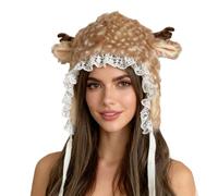 Bonnet en peluche - Accessoire de cosplay super doux à imprimé bois de cerf pour la chaleur, couvre-chef d'hiver amusant avec design mignon pour un usage quotidien, anniversaire, vacances, cosplay