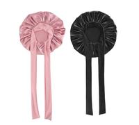 Bonnet en Satin,2 PCS Bonnet Satin Cheveux Nuit,Bonnets pour Le Bain, Bonnets Réglable en Satins de Nuit en Soie avec Bande de Serrage pour Femmes et Filles,Cheveux Longs,Raides et Bouclés,Noir,Rose