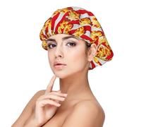 Bonnet en satin de soie imprimé pop-corn rouge et blanc pour femme endormie, double couche réglable en satin, bonnet de nuit pour cheveux bouclés