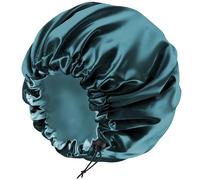 Bonnet en satin de soie pour cheveux bouclés - Bonnet tressé pour dormir - Grand bonnet double couche réglable