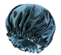 Bonnet en satin de soie pour femme, cheveux naturels et bouclés (zircon bleu)