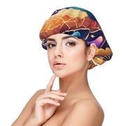 Bonnet en satin doux pour femme - Imprimé harmonie cosmique - Bonnet de nuit réglable et respirant pour cheveux longs, idéal pour l'heure du coucher, le soin des cheveux et un sommeil confortable