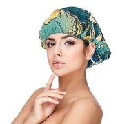 Bonnet en satin doux pour femme - Imprimé marées harmoniques, réglable et respirant pour cheveux longs, idéal pour l'heure du coucher, les soins capillaires et le sommeil confortable, noir, taille
