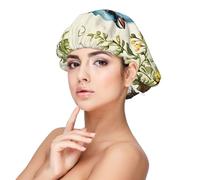 Bonnet en satin doux pour femme - Imprimé oiseau chanteur mélodieux, réglable et respirant pour cheveux longs, idéal pour l'heure du coucher, le soin des cheveux et le sommeil confortable, noir