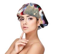 Bonnet en satin doux pour femme - Imprimé Père Noël de Noël, réglable et respirant pour cheveux longs, idéal pour l'heure du coucher, le soin des cheveux et un sommeil confortable, noir, taille unique