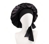 Bonnet en satin extensible avec bandeaux, bonnet de couleur unie pour les femmes aux cheveux longs, idéal pour les salons de maquillage et la mise en plis UnicolorePolyester