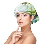 Bonnet en satin grenouille dans un étang - Bonnet de cheveux pour dormir, bonnet de sommeil doux double couche en soie pour femme - Cheveux naturels bouclés tressés - Cheveux longs
