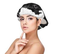 Bonnet en satin noir mignon en forme de carlin pour dormir, bonnet de couchage doux double couche en soie pour femme, cheveux naturels, cheveux bouclés tressés, cheveux longs