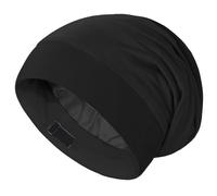 Bonnet en satin unisexe doublé de satin en polyester et élasthanne idéal pour dormir ou suivre une chimiothérapie. Ajustable et facile à porter au quotidien