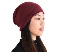 Bonnet en Soie 100% Naturel - Bonnet De Nuit Homme Chimio Chapeau Peau Sensible Cheveux Bouclés Grand Beanie Tombant Femme Tricoté Slouch Bourgogne