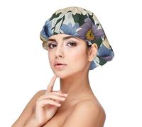 Bonnet en soie à fleurs bleues et beige clair en satin, bonnet de cheveux pour dormir, bonnet de sommeil doux double couche en soie pour femme, cheveux naturels bouclés, cheveux longs tressés