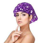 Bonnet en soie à paillettes violettes scintillantes pour dormir, bonnet de sommeil doux double couche en soie pour femme, cheveux naturels, cheveux bouclés tressés, cheveux longs