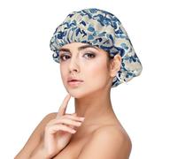 Bonnet en soie à texture bleue et blanche, bonnet de cheveux pour dormir, bonnet de sommeil doux en soie double couche pour femme, cheveux longs bouclés naturels tressés