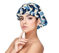 Bonnet en soie avec motif camouflage bleu - Bonnet de cheveux pour dormir, bonnet de sommeil doux double couche en soie pour femme - Cheveux longs bouclés naturels tressés