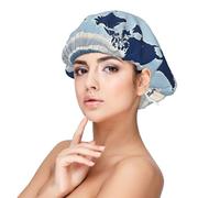 Bonnet en soie avec motif carte du monde bleue - Bonnet de cheveux pour dormir - Double couche de soie douce - Pour femme - Cheveux longs bouclés naturels tressés