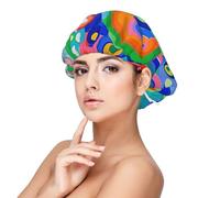 Bonnet en soie avec peinture colorée, bonnet de cheveux pour dormir, bonnet de sommeil doux en soie double couche pour femme, cheveux longs tressés naturels bouclés