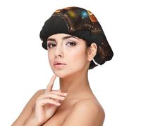 Bonnet en soie en satin avec motif bonhomme en pain d'épice sur planche en bois, bonnet de cheveux pour dormir, bonnet de sommeil doux double couche en soie pour femme, cheveux naturels bouclés