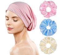 Bonnet en Soie Kifmurase pour Dormir, Double épaisseur avec 3 chouchous et élastique, réglable, pour Cheveux bouclés, naturels, Lisses, Unisexe