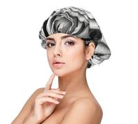 Bonnet en soie noire et blanche rose pour dormir, bonnet de sommeil doux double couche en soie pour femme, cheveux naturels, cheveux bouclés tressés, cheveux longs