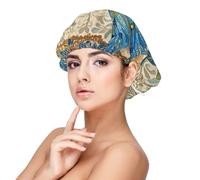 Bonnet en soie peinte à la main en satin bleu avec motif libellule pour dormir, bonnet de sommeil doux double couche en soie pour femme, cheveux longs bouclés naturels tressés