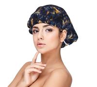 Bonnet en soie pour femme et homme - Imprimé phénix bleu doré réglable élastique en satin pour dormir, bonnet doux et confortable pour cheveux bouclés en soie similaire pour dormir
