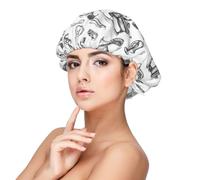 Bonnet en soie pour homme et femme endormie, réglable, élastique et dessiné à la main, imprimé instruments de musique, bonnet en satin pour dormir, doux et confortable, cheveux bouclés en satin pour