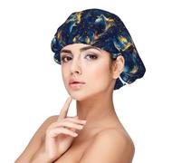 Bonnet en soie pour homme et femme - Imprimé phénix bleu et doré - Bonnet élastique réglable en satin pour dormir, doux et confortable - Bonnet de cheveux bouclés en soie similaire pour dormir