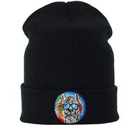 Bonnet en tricot avec motif de lama portant des lunettes Bonnet Beanie premium avec broderie "cool lama avec des lunettes" unisexe, en laine avec revers, accessoire Beanie, couleur noire