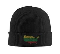 Bonnet en Tricot Carte De L'Amérique Paix Mois De L'Histoire des Noirs Bonnet Thermo Extensible Doux Casquette De Crâne À Revers pour Plein Cyclisme Randonnée