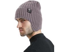 Bonnet en tricot chaud et thermique unisexe coupe-vent avec cache-oreilles pour cyclisme, course à pied, pêche, ski, sports, gris, Taille unique