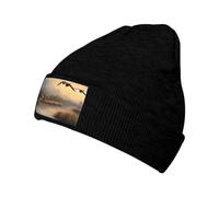 Bonnet en tricot noir chaud pour la chasse Motif canards sauvages doux Bonne élasticité Convient pour les sports quotidiens et de plein air, noir, taille unique