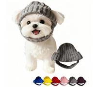 Bonnet en tricot rouge avec cache-oreilles pour chien - Chapeau d'hiver chaud, tour de cou tricoté avec trous pour les oreilles, joli cache-oreilles pour chiot, chapeau pour chien pour temps froid