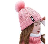 Bonnet en velours + écharpe pour femme - Bonnet de baseball chaud pour femme, rose, Taille unique