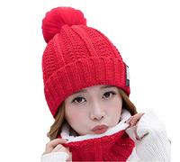 Bonnet en velours + écharpe pour femme - Bonnet de baseball chaud pour femme, Rouge, Taille unique