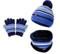 Bonnet Enfant Chauffant Hiver Chapeau Tricot Echarpe Gants Ensemble pour Fille Garçon 3-6 ans