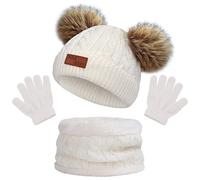 Bonnet Enfant Hiver Tricoté Tour de Cou Chaud Enfant Gants Hiver Ensemble Set de 3 Pièces Enfant Ensemble Chapeau Hiver Bonnet Écharpe Gant Tricot Doublure Épaisse pour Fille Garçon(3-5 ans)