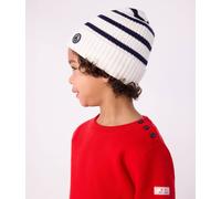 Bonnet enfant rayé en tricot doublé polaire marine 6/8A