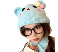 Bonnet épais en tricot pour enfants, motif dessin animé, pour l'escalade, le ski, le sport, chapeau d'ours blanc, couvre-chefs surdimensionnés pour adultes, femmes, hommes et enfants, bleu, Taille