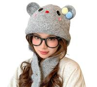 Bonnet épais en tricot pour enfants, motif dessin animé, pour l'escalade, le ski, le sport, chapeau d'ours blanc, couvre-chefs surdimensionnés pour adultes, femmes, hommes et enfants, gris, Taille