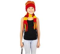 Bonnet et echarpe rayes en tricot Jaune G