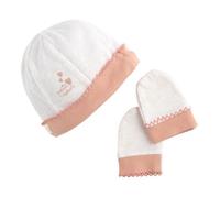 Lot Bonnet Et Moufles Bébé En Coton - Petit Coeur Blanc 0/1M(50/54)