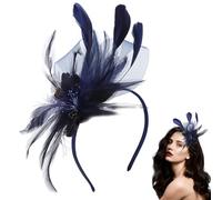 Bonnet Exquis Coiffe De MariéE RéTro éLéGantes Beauty Fascinator Cheveux Clip Chapeau Plume FêTe De Thé,Mariage,Cocktail Prom,Tea Party Halloween Party Pour Fille Et Femmes (bleu marine)