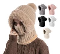Bonnet Femme, Bonnet d'hiver Chaud en Maille avec Cache-Cou, Nouveauté 2025, Bonnet Tricoté avec Pompon,Bonnet avec éCharpe Et Masque, Cache-Cou avec Couvre-Visage