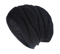 Bonnet Femme Coton Mode Peluche tricoté Chapeau Chaud Ski Garder des Chapeaux Unisex Casquettes de Baseball d'hiver Béret Homme Hiver Carreaux (Black, One Size)
