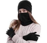 Bonnet Femme Hiver Ensemble Bonnet Echarpe Gant, Ensemble 3 En 1 Bonnet Tricoté Doux Cache Cou Avec Doublure Polaire Et ÉCran Tactile Gants Thermique Cadeaux De NoëL Anniversair Unisexe éPais