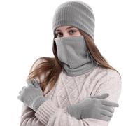 Bonnet Femme Hiver Ensemble Bonnet Echarpe Gant, Ensemble 3 En 1 Bonnet Tricoté Doux Cache Cou Avec Doublure Polaire Et ÉCran Tactile Gants Thermique Cadeaux De NoëL Anniversair Unisexe éPais
