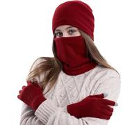 Bonnet Femme Hiver Ensemble Bonnet Echarpe Gant, Ensemble 3 En 1 Bonnet Tricoté Doux Cache Cou Avec Doublure Polaire Et ÉCran Tactile Gants Thermique Cadeaux De NoëL Anniversair Unisexe éPais